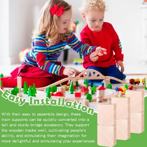 Miniatura 4 de Hiboom 8 piezas de elevadores de madera para vías de tren, accesorios de madera elevados, bloques de soporte de tren de madera para puentes