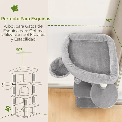 Miniatura 2 de Globlazer Torre esquinera para gatos de interior, torre de condominio de 51 pulgadas para gatos de varios niveles con hamaca grande, 7 postes claro