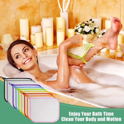 Miniatura 3 de Tatuo Paquete de 10 paños de lavado exfoliantes para cuerpo y cara, exfoliante de baño de tejido suave, toalla de baño exfoliante para eliminar