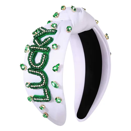 Miniatura 9 de mokkia Diadema para el día de San Patricio para mujer, diadema de trébol verde, diadema de cristal con diamantes de imitación anudada, accesorios