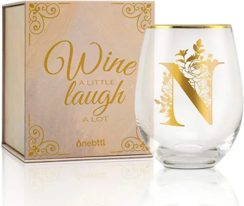 Miniatura 9 de Onebttl Copas de vino únicas sin tallo, copa de vino inicial para vino tinto o blanco, 18 onzas, monogramada, dorada, para mujeres, niñas, mujeres