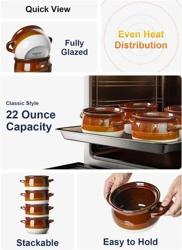 Miniatura 2 de LE TAUCI Cuencos de sopa de cebolla francesa con mangos, 22 onzas de cerámica, cuencos de sopa de cebolla francesa aptos para horno, juego de 4