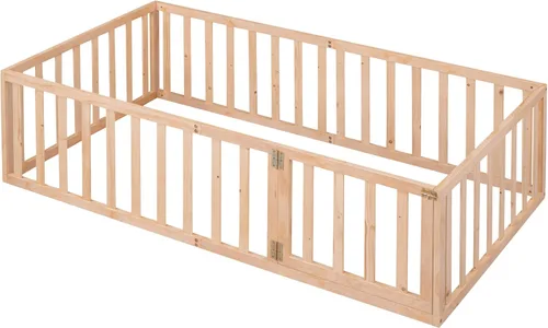 Miniatura 6 de MERITLINE Base de cama de tamaño individual para niños, cama de madera para niños con valla, cama Montessori con puerta, para niños mayores de 6