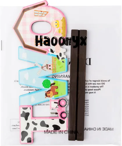 Miniatura 8 de Haooryx Centro de mesa de granja – Cartel rosa de animales de granja de madera, centro de mesa de granero, fiesta de cumpleaños, decoración