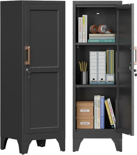 Armarios de metal de 46 pulgadas de alto con 1 puerta con cerradura y 2 estantes ajustables para almacenamiento de empleados, gabinete de bloqueo