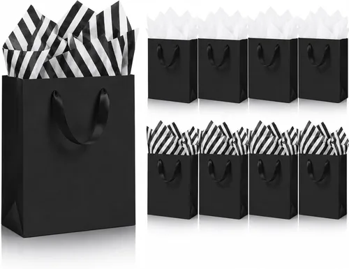 Miniatura 16 de SHIPKEY Paquete de 10 bolsas de regalo pequeñas Bolsa de regalo negra de 6x2.5x8 pulgadas, bolsas de papel para hombres, bolsa de recuerdo