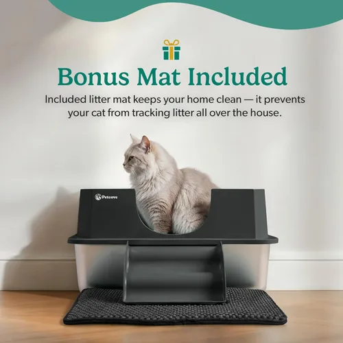 Miniatura 4 de Caja de arena para gatos de acero inoxidable con tapa, diseño XL 3 en 1 para gatos de interior, caja de arena de acero inoxidable, máxima privacidad