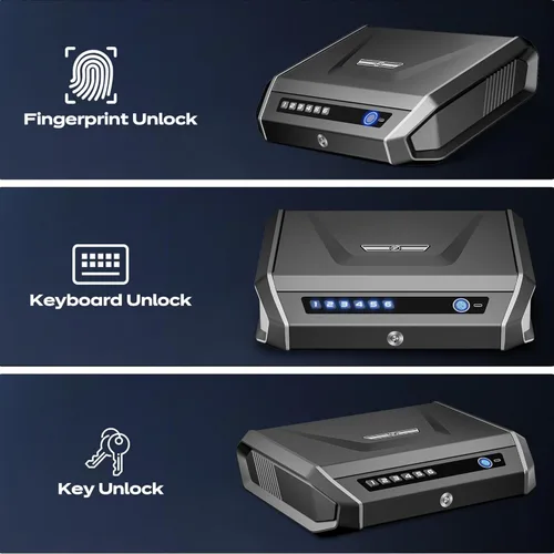 Miniatura 3 de Caja fuerte para armas con pantalla LCD, ≤0.1s de acceso rápido grande para pistola de 2 a 4 pistolas, caja de bloqueo de pistola de mano con huella