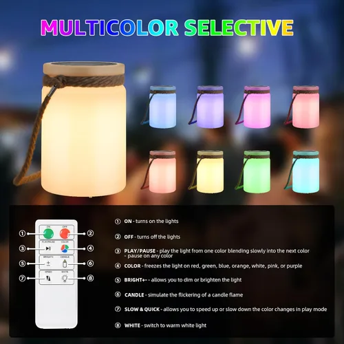 Miniatura 4 de uuffoo Lámpara de Mesa Solar Linterna LED para Exteriores Inalámbrica IP44 RGB y Blanco Cálido Regulable para Patio Camping Restaurante Terraza