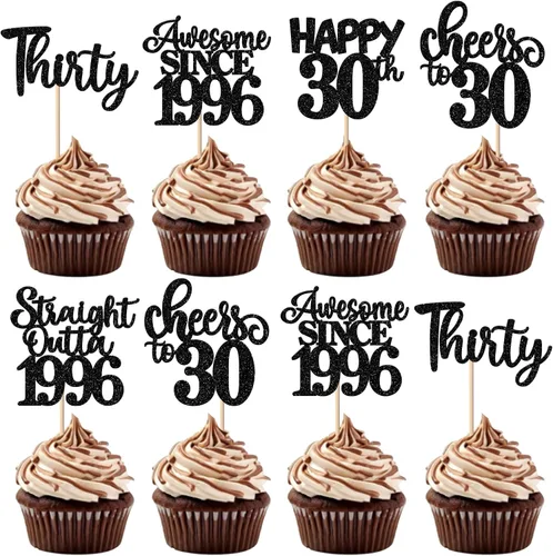 Miniatura 12 de Paquete de 30 adornos para cupcakes de 10º cumpleaños con purpurina recta hacia fuera de 2016, Happy 10th Ten Awesome Since 2016, 10 fabulosas