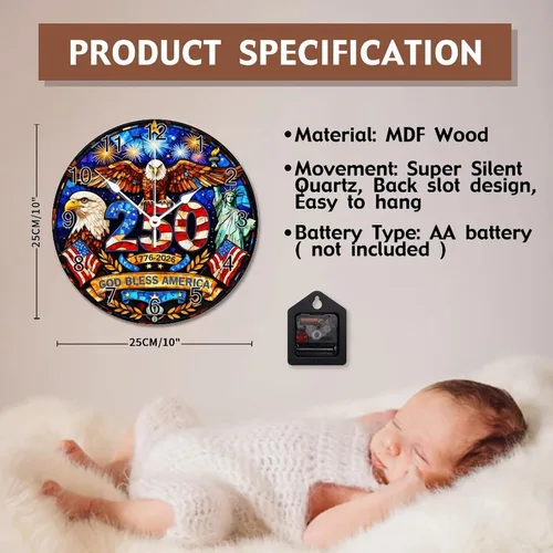 Miniatura 8 de ArogGeld 1776-2026 of Freedom Wall Clocks Battery Operated 10 Inch Silent 250 Anniversary USA American Patriotic Desk Clock Wall Art Farmhouse Home