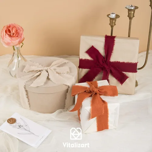 Miniatura 3 de Vitalizart - Cinta de algodón beige nude de 1-1/2 pulgadas, cinta de lino con flecos deshilachados rústicos para envolver regalos, invitaciones
