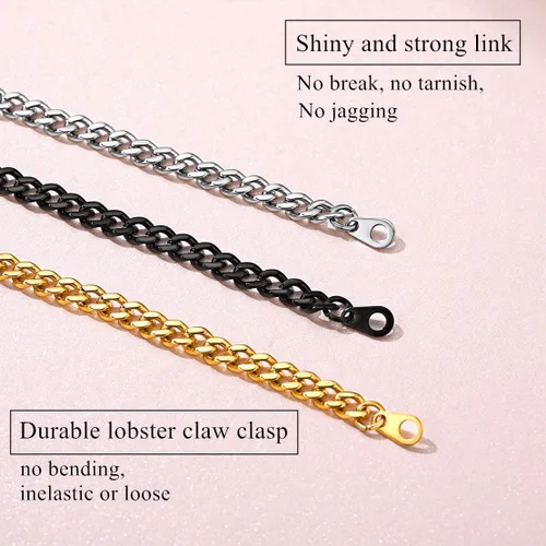 Miniatura 2 de FindChic - Cadena de eslabones para hombre, chapado en oro de 18 quilates, acero inoxidable, negro, collar para hombres y niños, 14 a 30pulgadas, 8