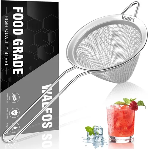 Miniatura 10 de Walfos Colador grande de malla fina de 8.6 pulgadas, coladores de alimentos de metal para cocina con mango resistente, tamiz de malla de acero