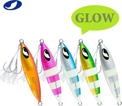Miniatura 7 de OCEAN CAT Plomo de metal plano de caída lenta pesca señuelos hundimiento vertical cebo de jigging con gancho de mariposa para pesca en agua salada
