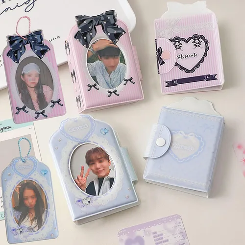 Miniatura 7 de Kpop - Mini álbumes de fotos de 3 pulgadas, 40 bolsillos, soporte para tarjetas fotográficas con lazo, patrón de corbatín, álbum de fotos para Azul