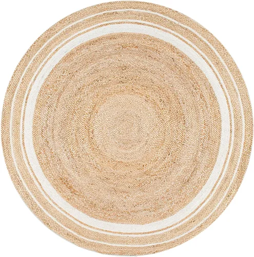 Miniatura 4 de Alfombra de yute natural trenzada a mano redonda alfombra de área hecha a mano para decoración del hogar (4 pies redondos (48 x 48 pulgadas), línea