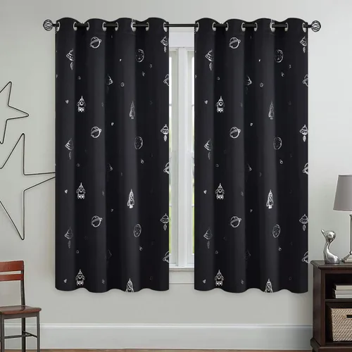 Miniatura 2 de Vangao Cortinas negras para niños, dormitorio de niños, cortinas opacas con temática espacial para habitación de niños, guardería, habitación