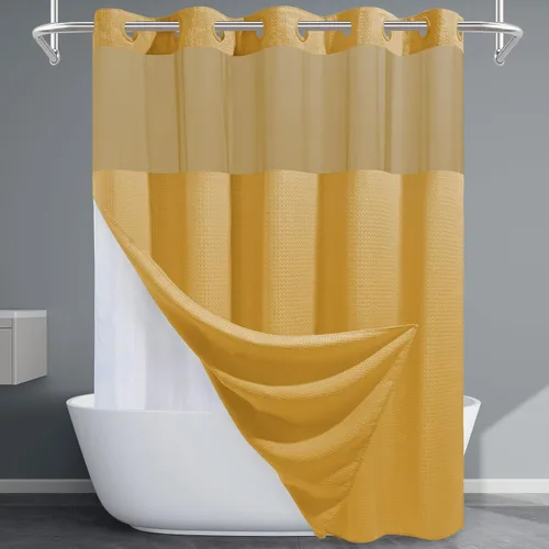 Miniatura 41 de EUTXL Cortina de ducha beige sin gancho con forro a presión, cortinas de ducha de tejido gofre de 230 GSM para baño, 54 pulgadas de ancho x 80