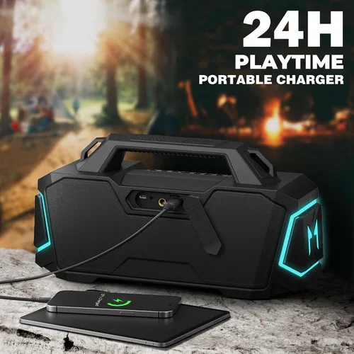 Miniatura 4 de Bocina Bluetooth, Musibaby M1 - Bocinas Bluetooth portátiles: sonido estéreo fuerte con subwoofer, graves profundos, impermeable IPX6, bocina Negro