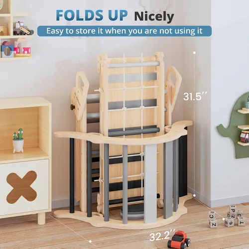 Miniatura 6 de BlueWood Juego de Triángulo Pikler 10 en 1, Juguetes de Escalada para Niños Pequeños de Interior, Escalador Montessori, Gimnasios de Selva