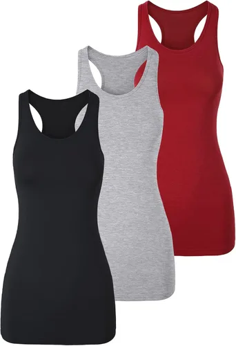 Miniatura 21 de TAIPOVE Camisetas largas sin mangas para mujer de algodón para capas con espalda cruzada extra largas para ropa deportiva, paquete de 3