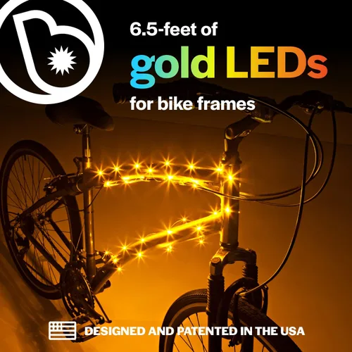 Miniatura 2 de Brightz CosmicBrightz - Cuerda de luz LED para marco de bicicleta, cuerda de 6.5 pies, funciona con pilas con interruptor de encendido/apagado, Oro