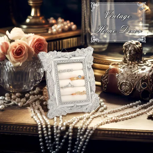 Miniatura 6 de Liliaafar Soporte de anillo vintage rectangular plateado soporte de exhibición para aretes, bandeja de exhibición de aretes, aniversario