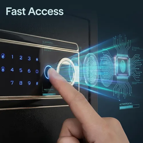 Miniatura 3 de Caja de seguridad biométrica con huella digital, acceso por código de teclado y llaves de respaldo, caja de seguridad digital de acceso rápido