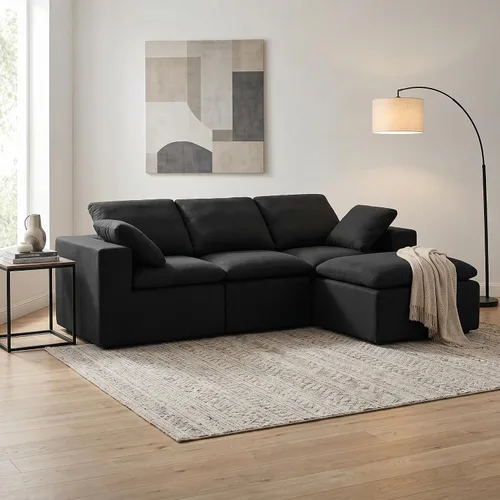 Miniatura 16 de Sofá modular de nube, sofá seccional sin hueso para sala de estar, sofá de espuma viscoelástica de tela de pana, sin montaje, de lujo, moderno