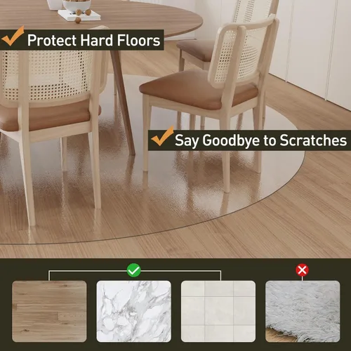 Miniatura 4 de Tapete de plástico transparente para debajo de la mesa de comedor, 4 pies, redondo, antideslizante, impermeable, alfombra de vinilo para el hogar