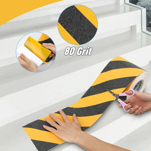 Miniatura 6 de Oleitodh Cinta de Agarre Antideslizante de Seguridad para Escaleras y Pasos 8 pulgadas x 18 metros Cinta Antideslizante de Alta Tracción, Negra