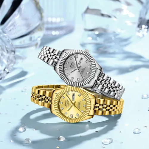 Miniatura 9 de NIBOSI Relojes para mujeres, reloj analógico de cuarzo, esfera de acero inoxidable con día y fecha, luminoso, impermeable, elegante, clásico