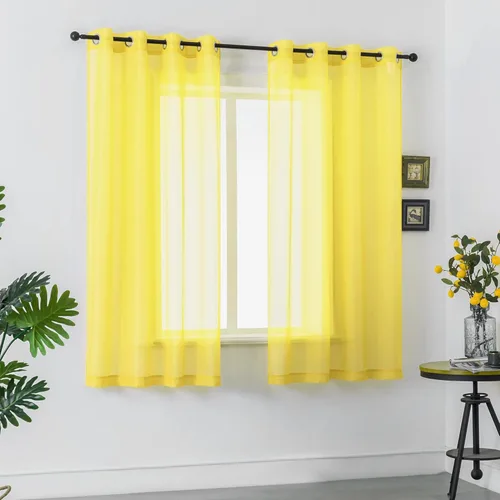 Miniatura 2 de DUALIFE Cortinas Amarillas de 72 Pulgadas de Largo para Dormitorio Juego de 2 Paneles con Ojales Ventana Semi Voile Filtrado de Luz Cortinas