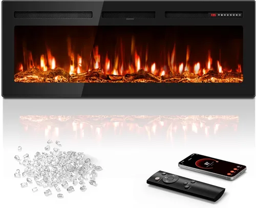 Miniatura 8 de Manastin Chimenea eléctrica de 60 pulgadas empotrada en la pared y montada en la pared con control remoto, calentador de chimenea de 1500/750 W
