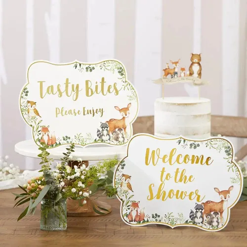 Miniatura 2 de Kate Aspen Decoraciones de baby shower de bosque, kit de letreros decorativos (8 letreros diferentes, letrero de bienvenida para baby shower y más)