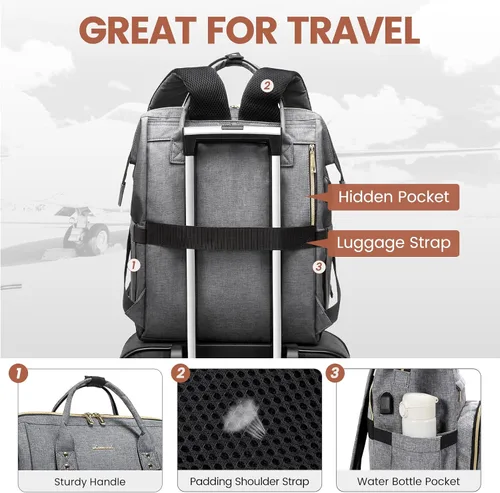 Miniatura 5 de Mochila para computadora portátil para mujer, de moda, para viaje, con puerto USB, gris), TY146931