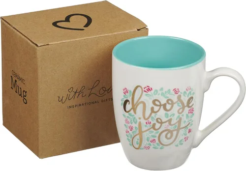 Miniatura 5 de WITH LOVE Taza de café inspiradora para mujer, elige Joy Teal con acentos dorados, taza de café/té motivacional para su cumpleaños, día de la madre