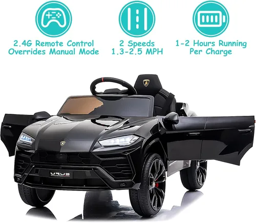 Miniatura 2 de Auto eléctrico para niños con licencia Lamborghini de 12 V, vehículo de paseo con control remoto, velocidad máxima 2.5 mph, luces LED, reproductores