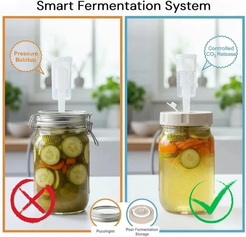 Miniatura 5 de Paquete de 4 kits de fermentación para tarros anchos de masón, chucrut, kit de decapado con 4 pesos de fermentación de vidrio, 4 tapas