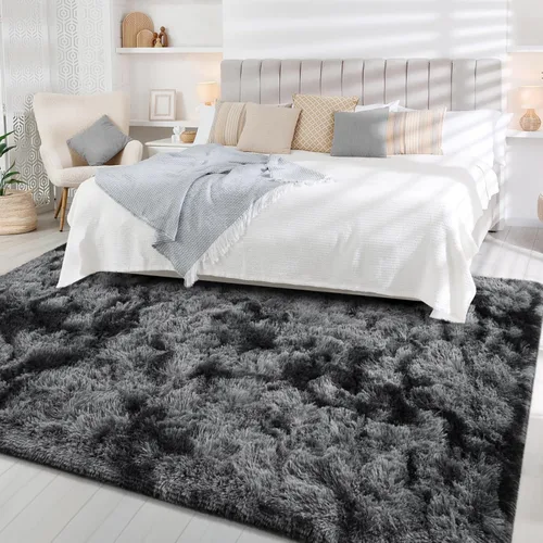 Miniatura 75 de FlyDOIT Alfombras Grandes para Sala de Estar, 5x8 Pies Alfombra Shaggy Teñida con Tie-Dye Gris Oscuro, Alfombras Mullidas Tipo Manta, Alfombras