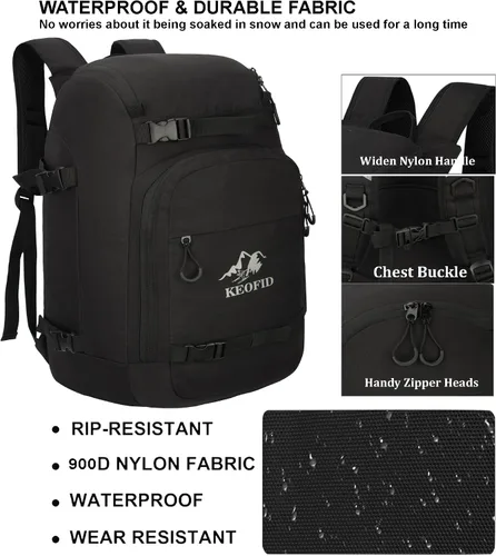 Miniatura 4 de KEOFID 50L Ski Boot Bag Backpack, Waterproof Ski Bag, Travel Backpack for Ski Helmet, Snowboard