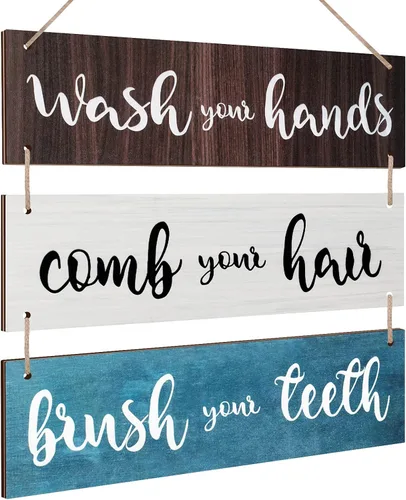 Miniatura 7 de Jetec Decoración de pared para el baño, cartel de reglas de baño, arte de pared, cartel familiar para colgar, cartel de madera divertido, decoración