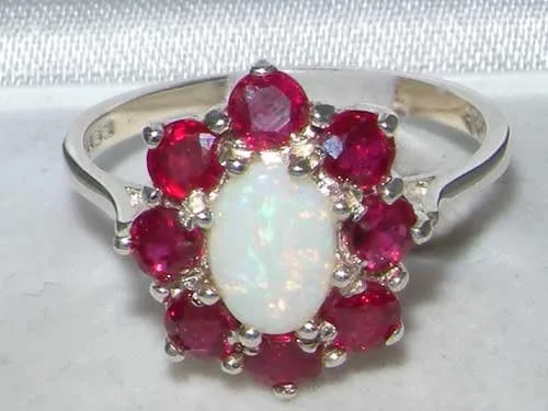 Miniatura 4 de Anillo de plata de ley 925 auténtico ópalo y rubí para mujer