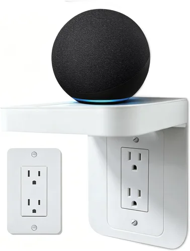 Soporte de Estante para Tomacorriente Compatible con Receptáculo Decorador, Decoración de Baño con Gestión de Cables Integrada, Ahorro de Espacio