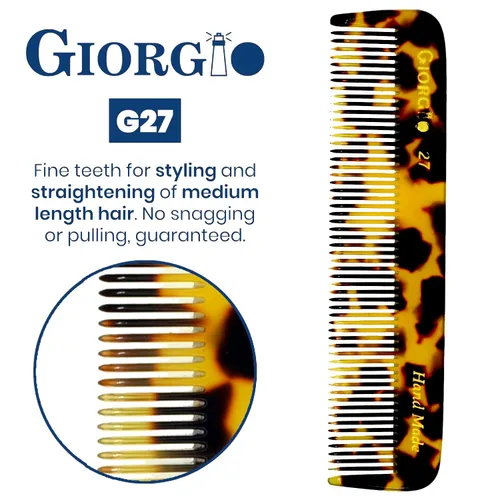 Miniatura 4 de Giorgio G27 - Peine de bolsillo para dientes finos, hecho a mano, alisador de pelo para el cuidado diario del cabello, bigote y barba para hombres