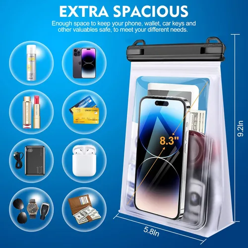 Miniatura 2 de PEDVSTY Paquete de 2 bolsas flotantes grandes impermeables para teléfono [con tira de sellado], bolsa flotante a prueba de agua para playa