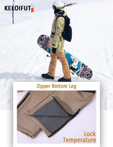 Miniatura 8 de KELOIFUT Men's Snow Ski Waterproof Hiking Pants Fleece Lined Softshell Insulated Snowboard Outdoor Work Zipper Bottom Leg