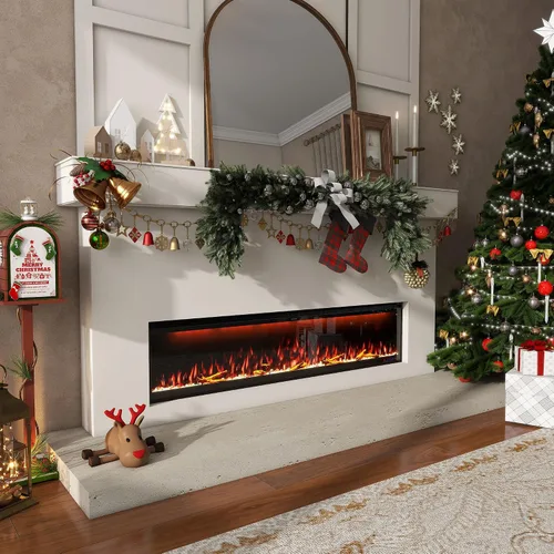 Miniatura 2 de Clihome Calentador eléctrico de chimenea de 74 pulgadas con chimenea LED Wi-Fi para montaje en pared/chimenea eléctrica empotrada con cristales