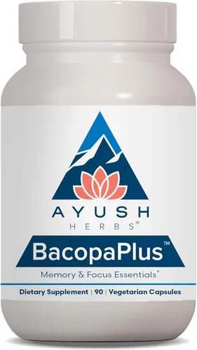 Ayush Herbs Bacopa Plus, suplemento de ginkgo biloba a base de hierbas para apoyo de memoria y sistema nervioso, suplemento cerebral, 90 cápsulas